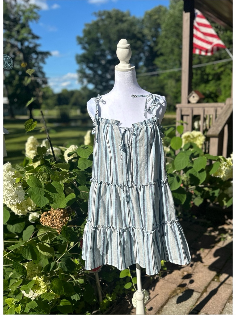 HYFVE Light Blue and Navy Striped Summer Dress